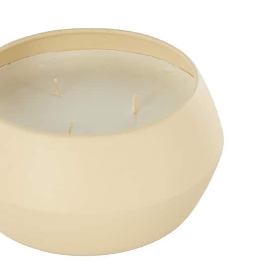 Ivory and Iris 6.25" Beige with White Wax 3 Wick Rose Blossom & Sandalwood Scented Textured Metal Candle